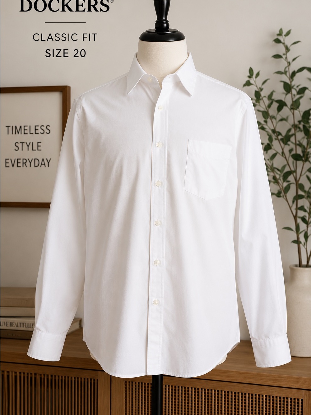 Dockers White Classic-Fit Long Sleeve Dress Shirt